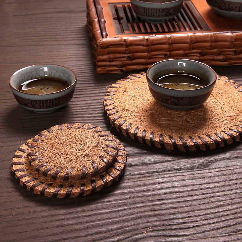 

Handmade Natural Round Thicken Tea Cup Mats Coasters Set Support Coffee Hot Drink Pad Household Heat Insulation In Kitchen Decor