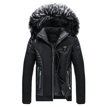 

Cross-Border Men's Clothing Coat Fur Collar Hat Removable Men's Warm Color Block Jacket European And American L Thick Cotton-Pad