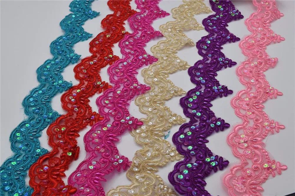Кружевной отделкой 10 ярдов 17 цветов жемчужные с бисером и блестками|trim lace fabric|lace
