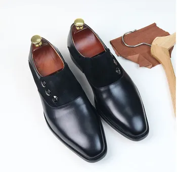 

Men Square Toes Hot Sale Genuine Leather Slip On Oxfords Men Italy England Style Handmade Black Office Dress Shoes Wedding Shoes
