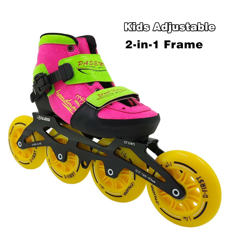 

Pasendi Kid's Adjustable skating Child 3x110 Or 4x100 Inline Speed Skate Roller Inline Skates Boot Adjust Shoes Child Girls Boys