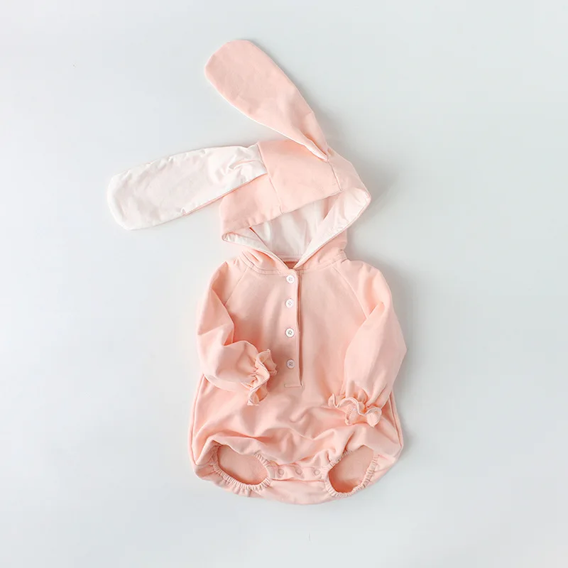 

Ins Children's Clothes Boys Rompers Unisex Kids Autumn Clothing Rabbits Pattern Hooded Yellow Romper with Hats Girls Jumpsuit