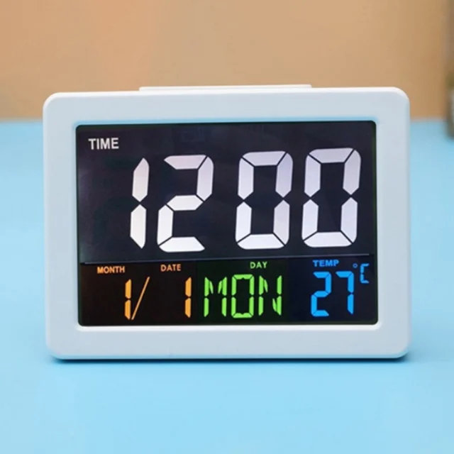 $US $13.35  Alarm Clocks Digital Indoor Temperature Display Silver Desk Bedroom Kitchen Table Decor Large Wall 