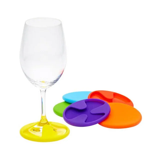 6 Pack Silicone Slip-On Wine Glass Coasters - Anti-Slip, Dishwasher Safe, Multi-Color Set