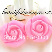 Натуральные 10x20 мм Цветок Розовые полудрагоценные каменные серьги