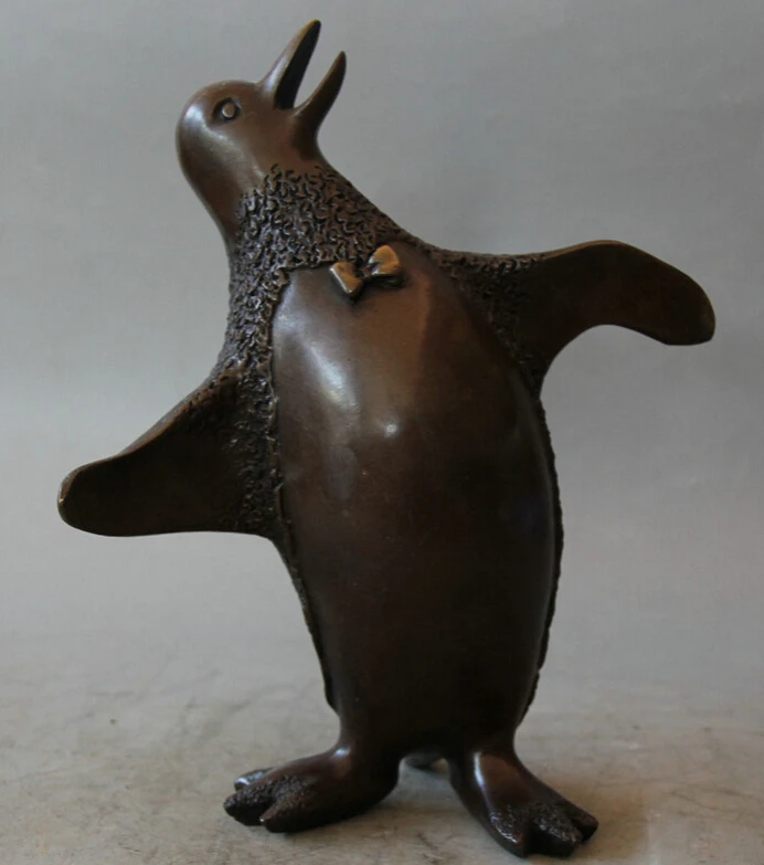 

150610 S1627 11" Chinese Bronze animal Collector Qi E penguin Zoo Bird sculpture Statue Art