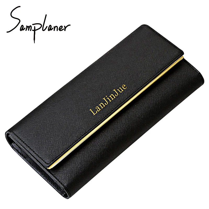 

Samplaner Long Women Leather Wallets Large Lady Handbag Envelope Bag Female Wallet Card Holders 3 Fold Hasp Clutch Women's Purse
