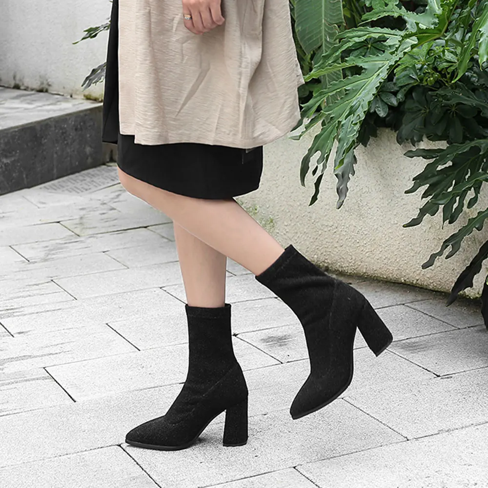 Lloprost ke Comfort Thick Heel Slip On Over The Knee Boots Fashion Bling Party Thigh Boots Woman Elastic Boots Size 32-42 D385