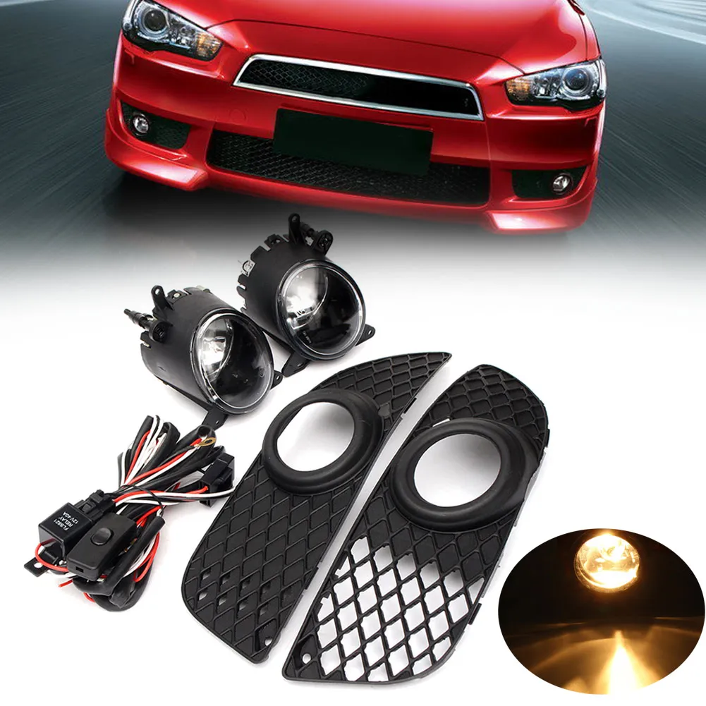 

New Bumper Grille Fog Lights Lamp + Wiring Switch Kit for Mitsubishi Lancer 08-14 CSL2018