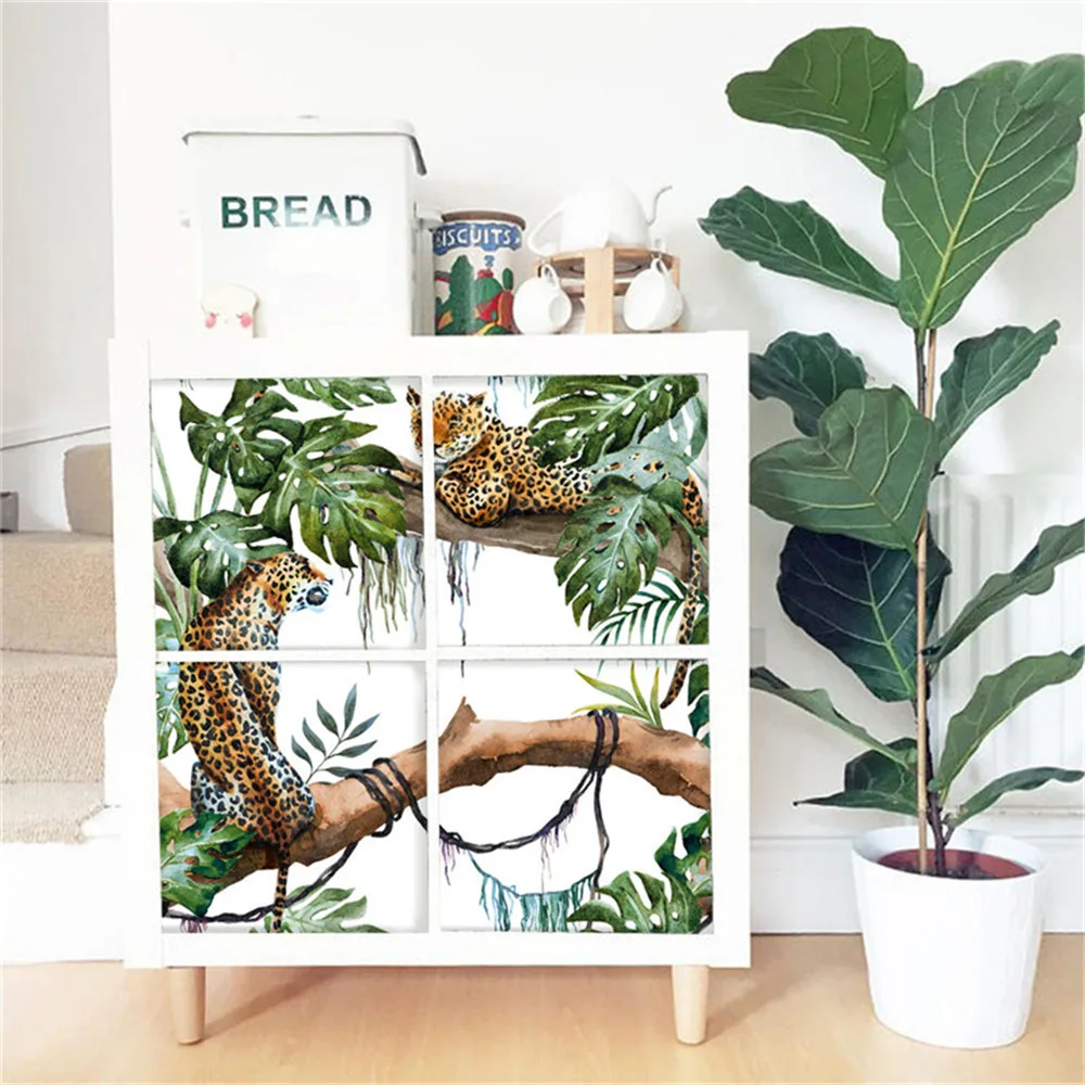 الأخضر الغابات شرسة ليوبارد ملصقات جدار لديكور المنزل غرفة المعيشة خزانة رف للماء الشارات صديقة للبيئة خلفيات