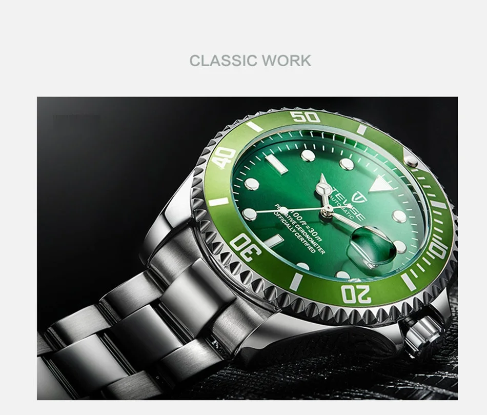 TEVISE Green Watch Men Automatic Mechanical Anti-Scratch Rotatable Outer Ring Waterproof Luminous Mens Watches Top Brand Luxury most accurate mechanical watch