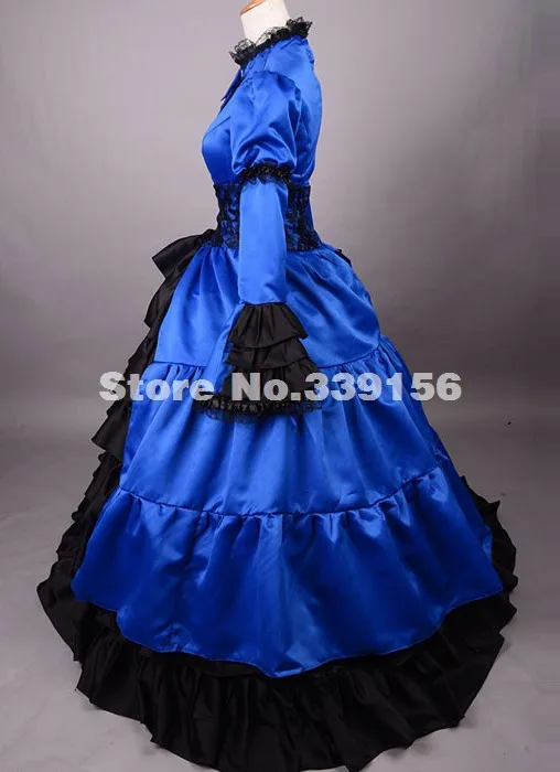 Новое поступление Элегантный синий с длинным рукавом Лук Готический викторианской бальное платье Средневековый Ренессанс викторианской платья вечерние платье