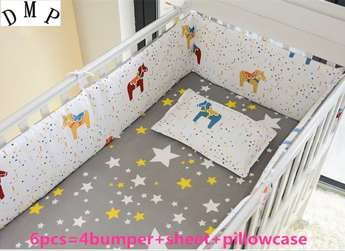 

Promotion! 6PCS crib bed around cot nursery babies bedding crib bumper (bumper+sheet+pillow cover)