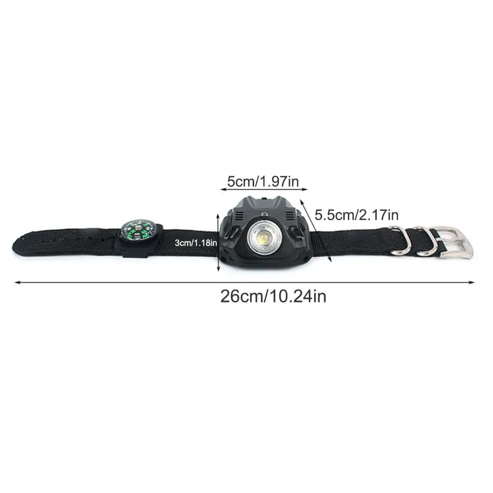 Perfect Outdoor Camping Glare LED Wrist Light Night Fishing Running Bicycle Riding Light Multi-Function Rechargeable Watch Light USB 5