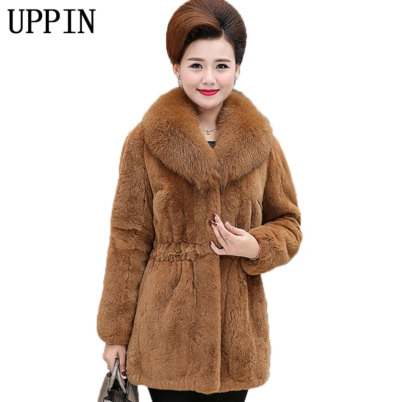 

UPPIN 2019 S-5XL Women Winter Fur Faux Fox Collar Fake Fur Coats Plus Size 5XL 4XL Casual Black Faux Fur Coat Big Size Outwear