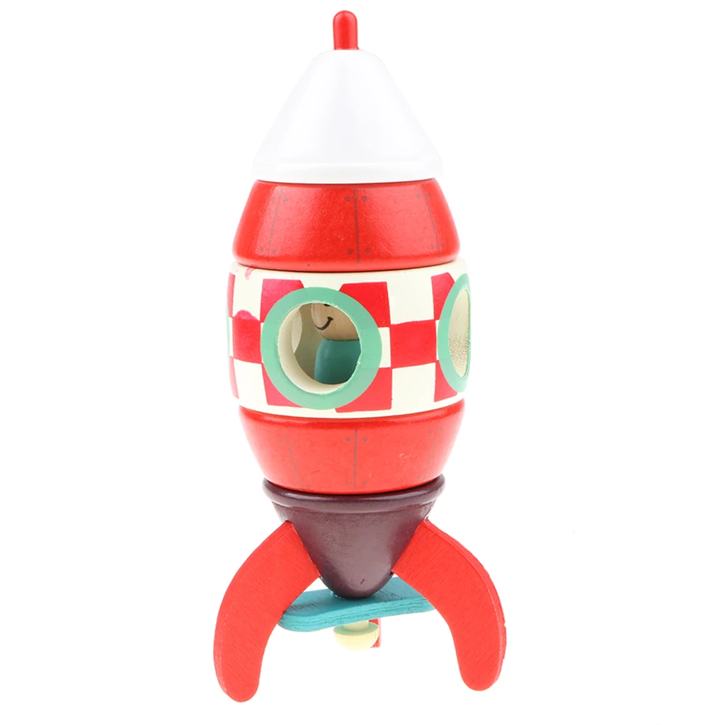 Wooden Toy Rocket with Pilot Model for Toddlers Kids