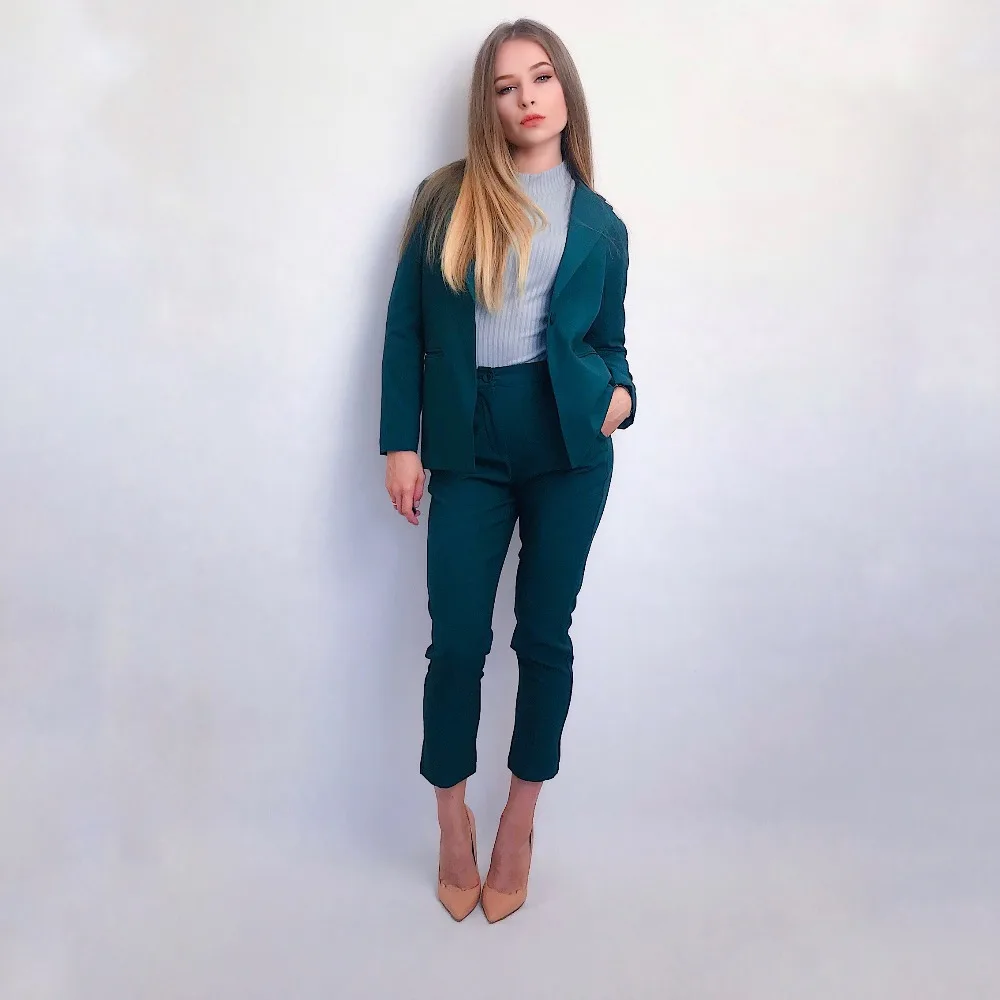 Work Pant Suits OL 2 Piece Set for Women Business interview suit set uniform smil Blazer and Pencil Pant Office Lady suit