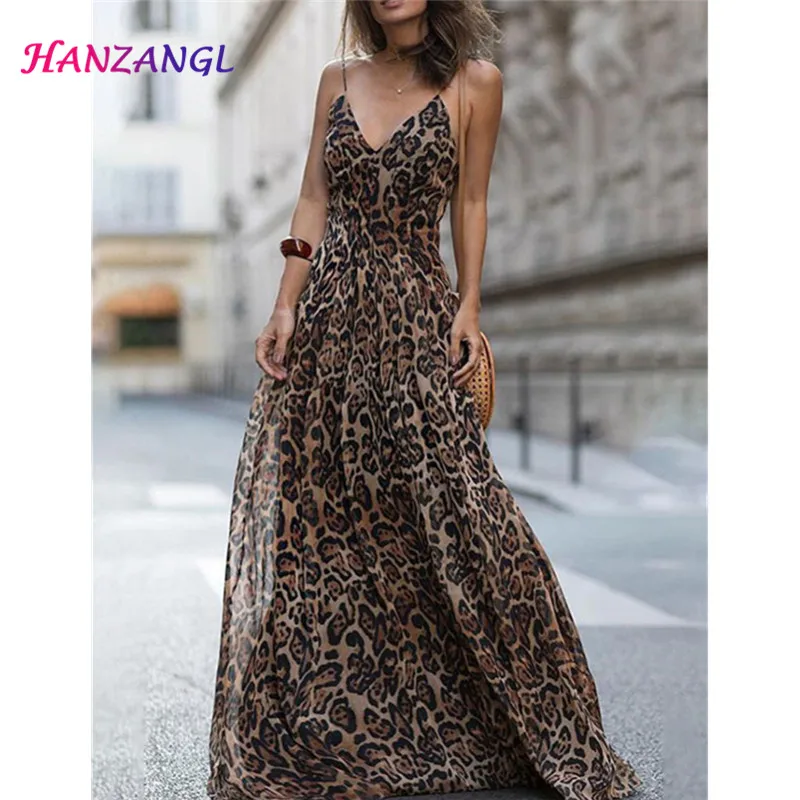 Новое поступление 2019 женское платье макси HANZANGL модное сексуальное на бретелях с