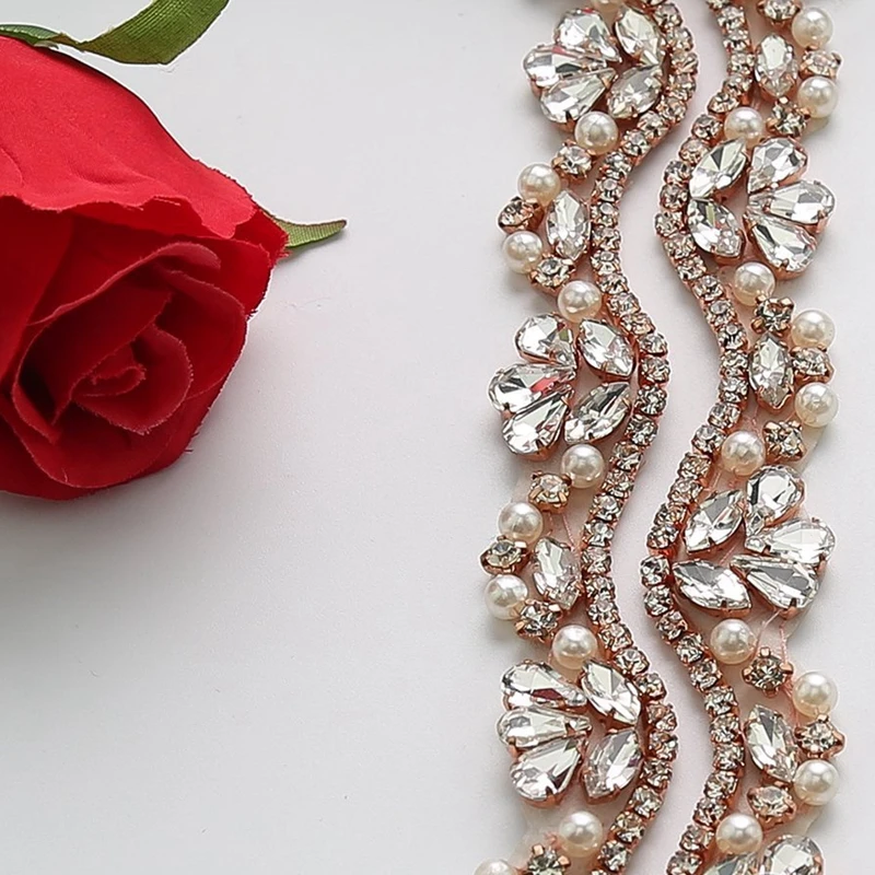 

JLZXSY Half Yard/1 Yard Silver/Gold/Rose Gold Rhinestone Crystal Applique Trim For Wedding Belt Bridal Sash For Evening Dress
