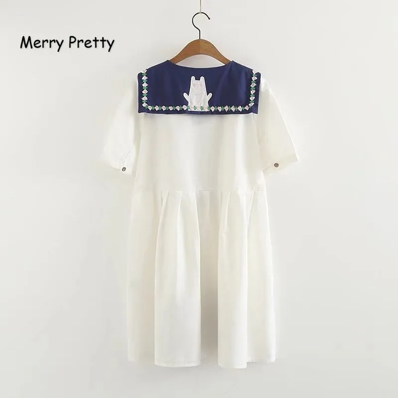 Женское платье в стиле преппи Merry Pretty летнее с воротником морском вышивкой для