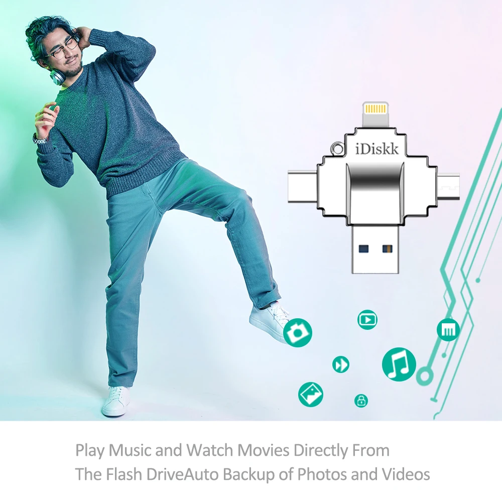 IDISKK Original Flash Drive Fast Speed External Storage 4 in 1 Pendrive for Apple/Android/PC/Tablet 32GB USB 3.0 64GB Flash