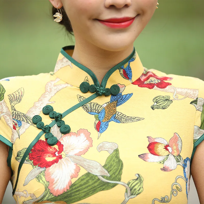 Civichic Новый Для женщин улучшения китайский Cheongsam Цветочный принт льняное платье
