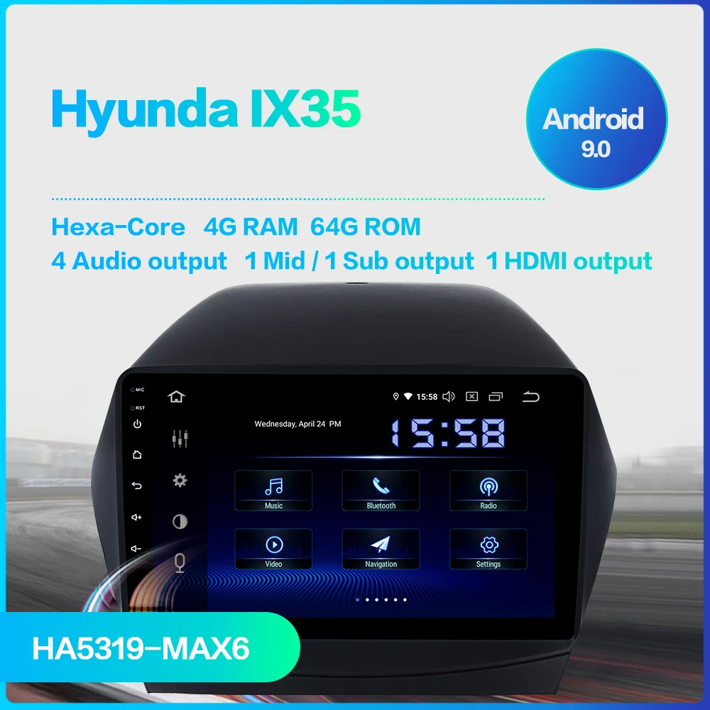 Perfect Dasaita 9" Display Car 1 Din Radio Android 9.0  for Hyundai IX35 2009-2015 USB 64G Ram 1080p Video 1