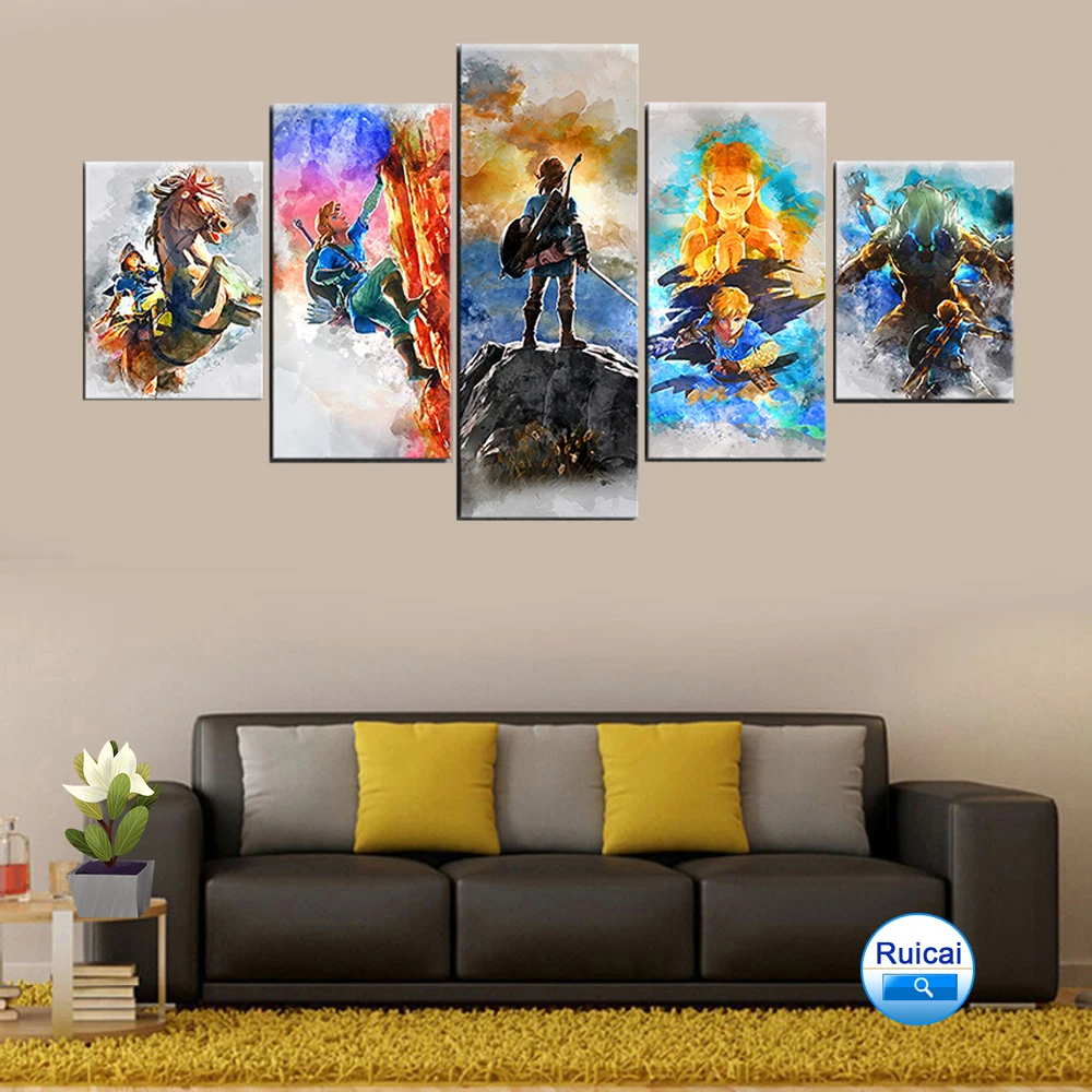 

5 panel Zelda legend picture game canvas poster wall art modular modern bedside background home decoration prints