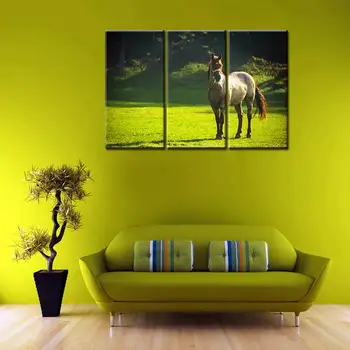

3 Panels Animals Wall Art Picture Pretty Steed Stand on the Grassland Canvas Painting High Quality Horse Artwork Drop Shipping