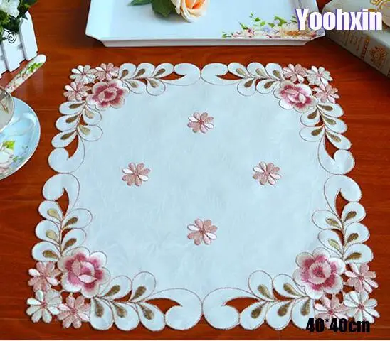 Luxury square Satin Tablecloth Placemat embroidered lace dining tea Table Cover cloth home placemat party kitchen Wedding Decor