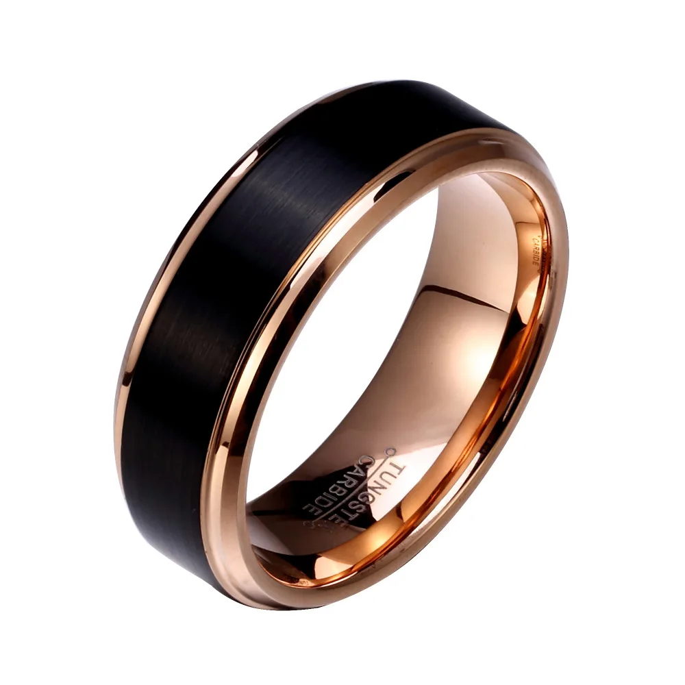 Soul Men 1 Pair Man & Woman Black & Rose Gold Color Tungsten Carbide Marriage Wedding Rings Set 8mm for Boy 6mm for Girl