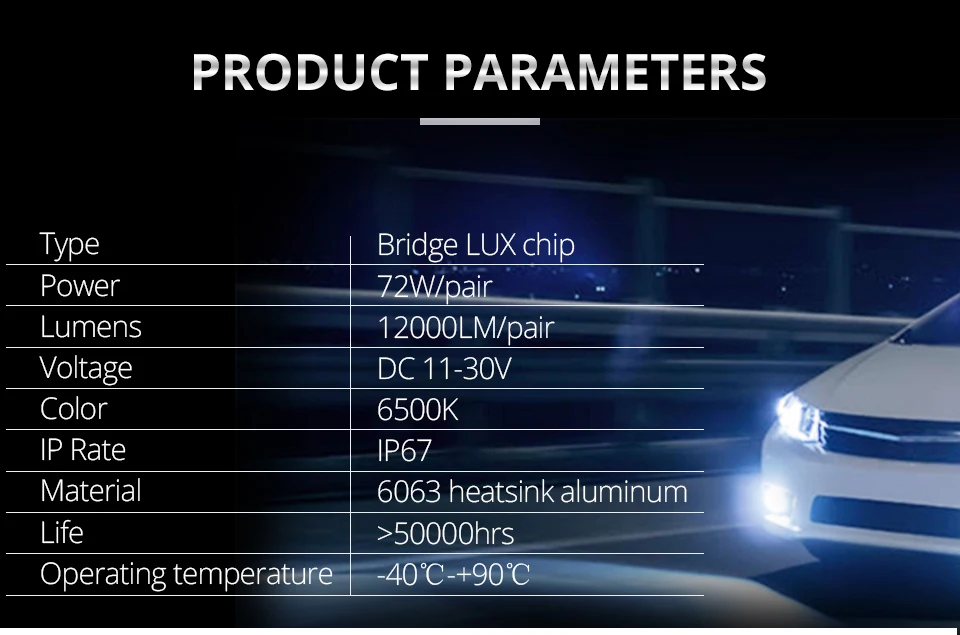Aceersun LED H7 CANBUS H4 LED H1 H11 H8 H9 9005 9006 HB3 HB4 CAR Headlight CSP Chip 6500K 12000lm auto lamp Hi Lo beam 72W 12V (8)