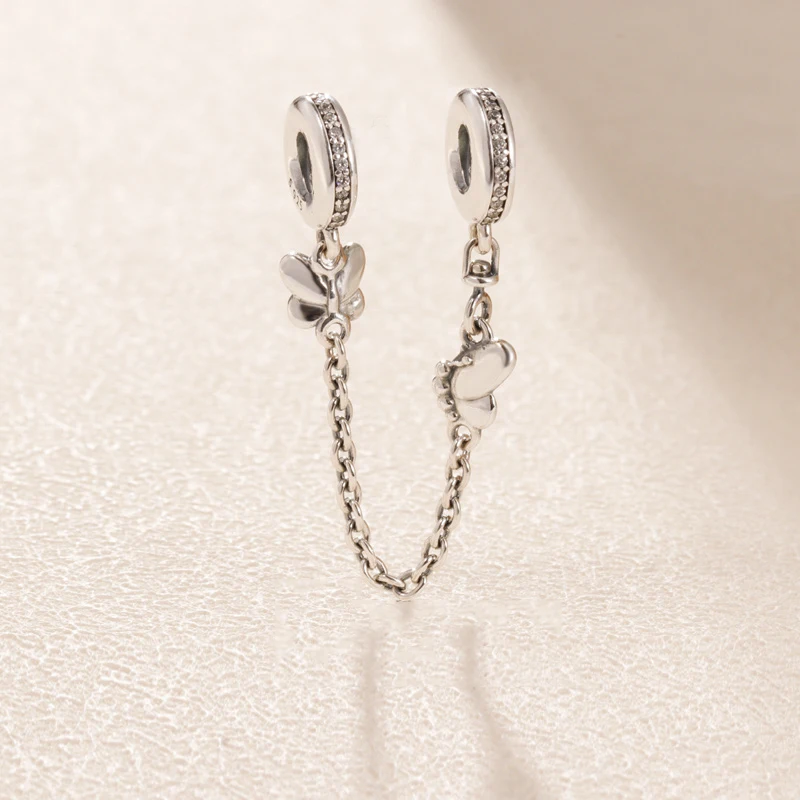 

2019 Spring 925 Sterling Silver Decorative Butterflies Safety Chain Charms Beads Fit Pandora Bracelets Women Diy Jewelry Making