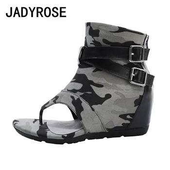 

Women Camouflage Denim Wedge Sandals Fashion Summer Casual Platform Beach Shoes Strap Buckle White Leather Printing Sandalias