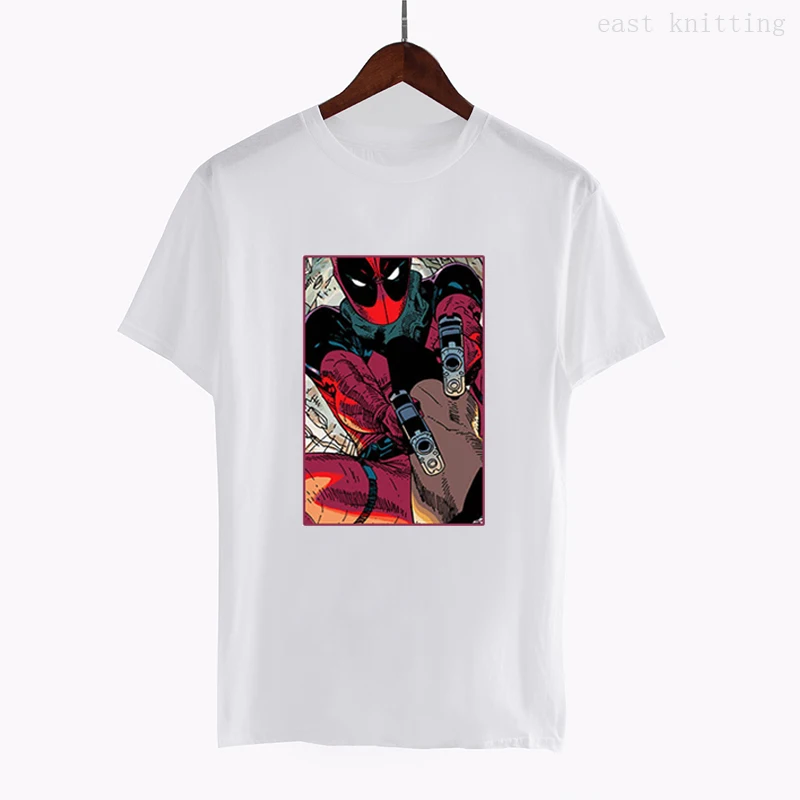 

New Women Summer T-Shirt Cartoon Deadpool Printed Unisex Short Sleeve White Tops