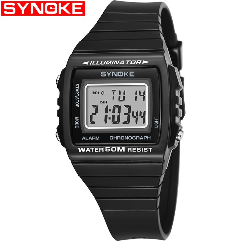Black SYNOKE спортивные часы для мужчин многофункциональные жизни Relogio Masculino водонепроницаемые часы для женщин Дешевые электронные цифровые часы Montre Femme - Цвет: Black