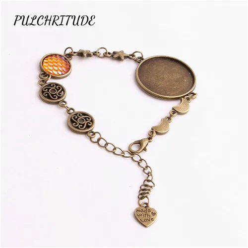 antique bronze Pulchritude металлический сплав серебра 3 шт. рыбьей чешуи Камея DIY руку браслет Fit Круглый 25 мм кабошон База Moon Star шарм DIY c1548 - Окраска металла: antique bronze