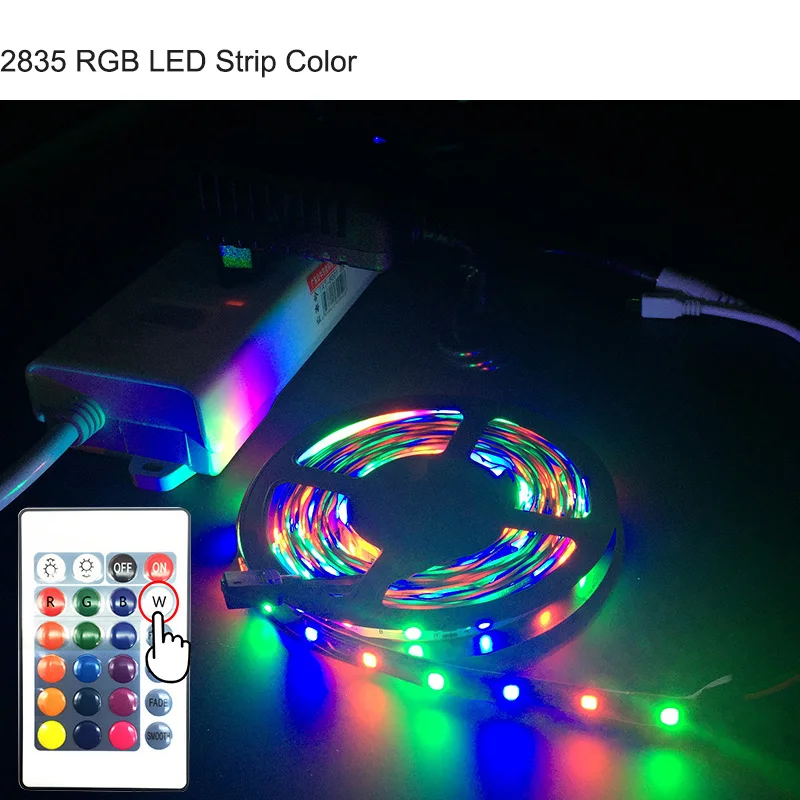 ZAHORIO LED Strip Light RGB LED 5050 SMD 2835 Flexible Ribbon RGB Stripe 5M 10M 15M tape diode DC 12V+Remote Control+ Adapter EU15