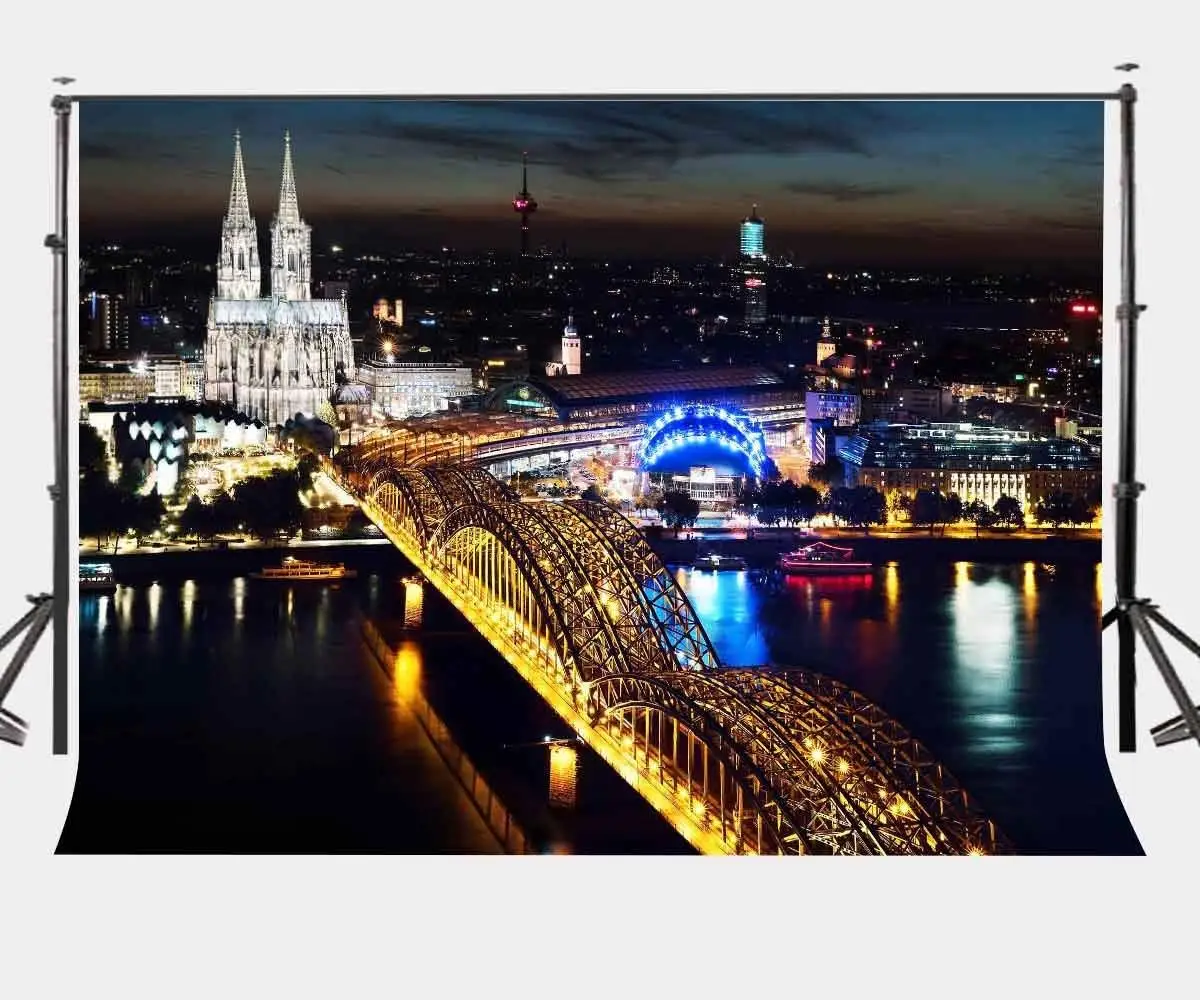 

150x220cm City Night View Backdrop Cologne Cathedral Photography Background Studio Props