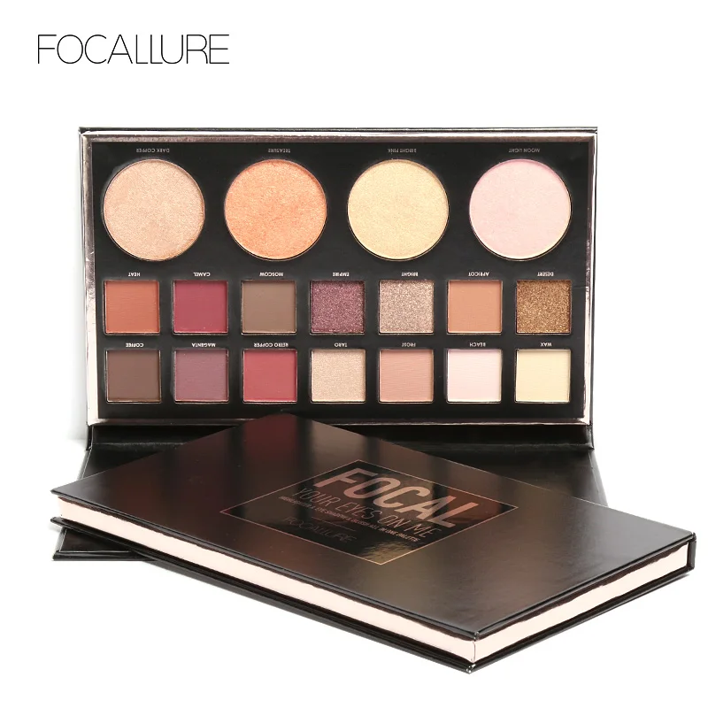 FOCALLURE-New-Highly-Pigmented-Glitter-Eye-Shadow-Flash-Shimmer-Eyeshadow-with-Bush-Highlighter-Palette-Face-Makeup