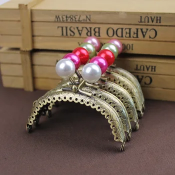 

KISSDIY 10pcs High Quality 8.5 CM pearl head Metal Purse Frame handle Completed Holes purse clasp wholesale
