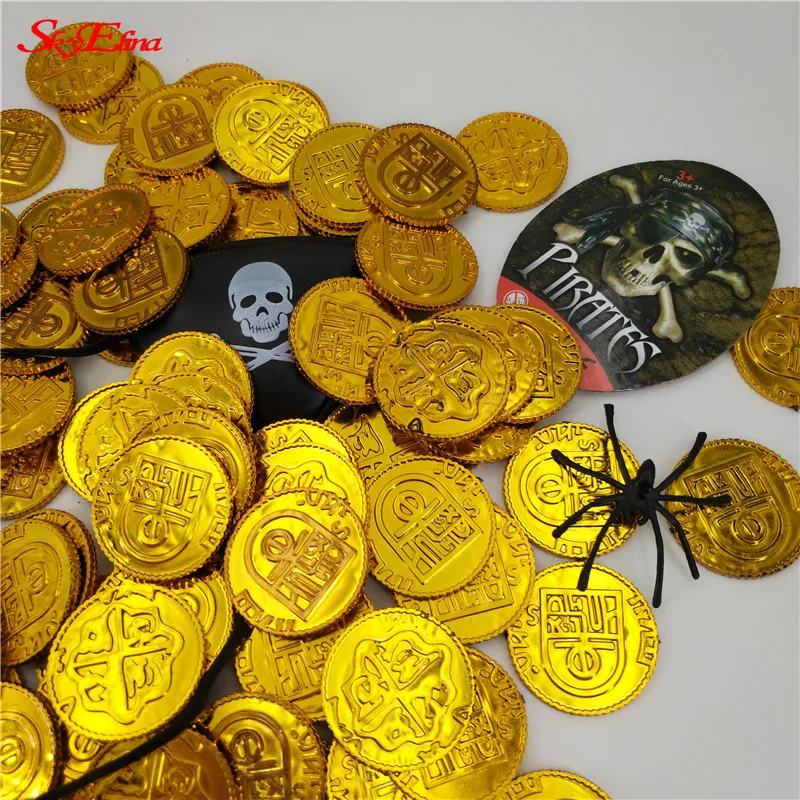 50/100pcs Plastic Gold Treasure Coins Pirate Gold Coins Props Toys Halloween Decoration Kids Birthday Party Props Accessories 7Z party toys