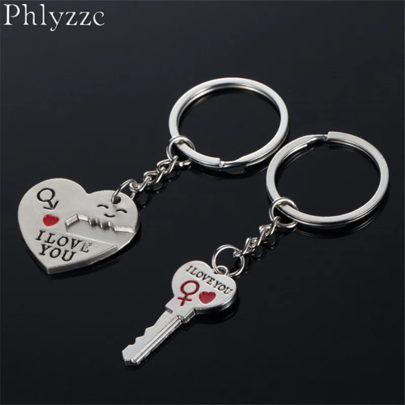 1 Pair lovers Metal heart key Keychains Heart Key Hanger I love you key