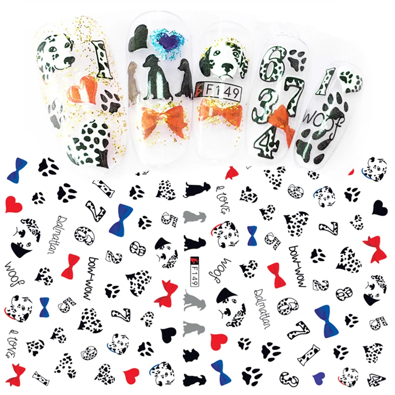 

1 Sheet 3D Nail Stickers Self-adhesive Mix Cute Dog BOW Art Font Designs Nail Art Sticker Decals For Nail Tips Decoration DIY