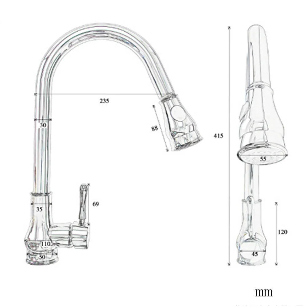 BAOLINLONG New Styling Brass Kitchen Faucets Cozinha Swivel Spout Kitchen Sink Pull Out Brass Faucet Tap