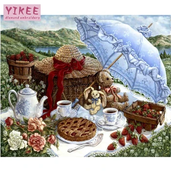 

full diamond embroidery,full drill,picture of mosaic,teddy bear picnic,diy diamond embroidery