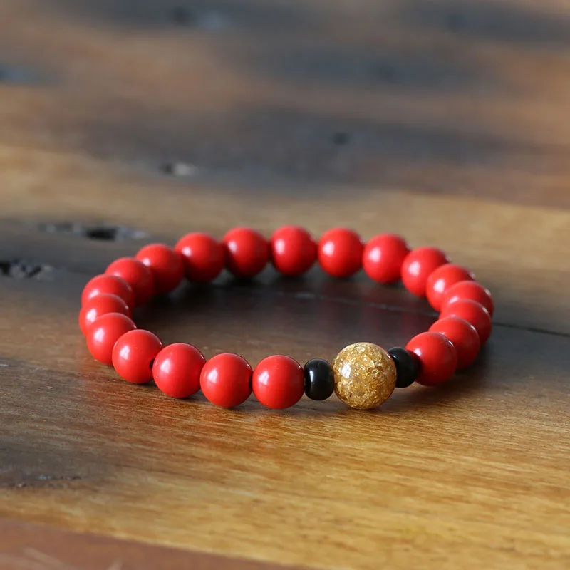 

Lucky Red Cinnabar 8mm Beads Amulet Bracelet Tibetan Buddhist Rosary For Men Woman Handmade Bangle Prayer Jewelry