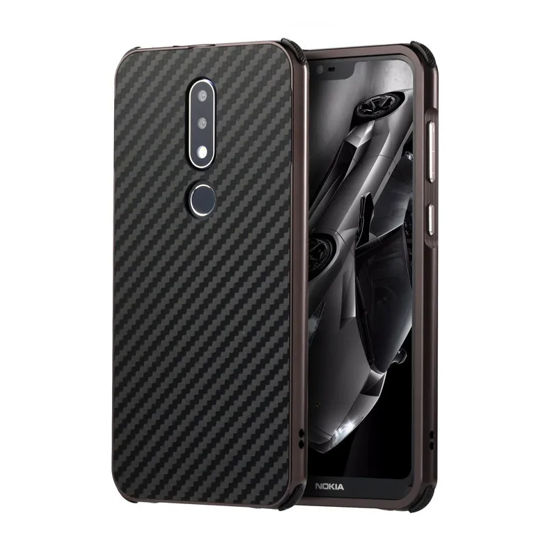 

Luxury Metal Bumper Case For Nokia X6 Case 2 IN 1 Pull&Push Carbon Fiber PC Hard Case For Nokia 6.1 Plus Metal Back Cover Fundas