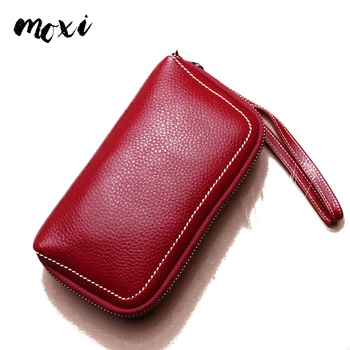 

MOXI Genuine Leather Women Clutch Bag Leisure Phone Hand Bag Zipper Fashion Ladies Long Wallet Real Leather Card Pocket Women
