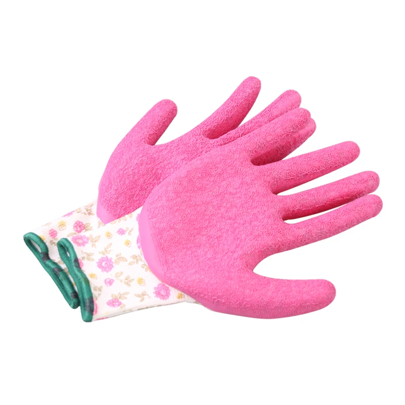 Женские рабочие перчатки с принтом GMG из полиэфирной раковины, розовые латексные перчатки с рифленым покрытием, защитные рабочие перчатки для работы